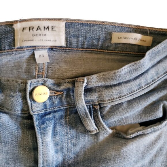 FRAME Denim Le Skinny de Jeanne Mid Rise Distressed Skinny Jeans Blue Sz 23/24 - Picture 2 of 3